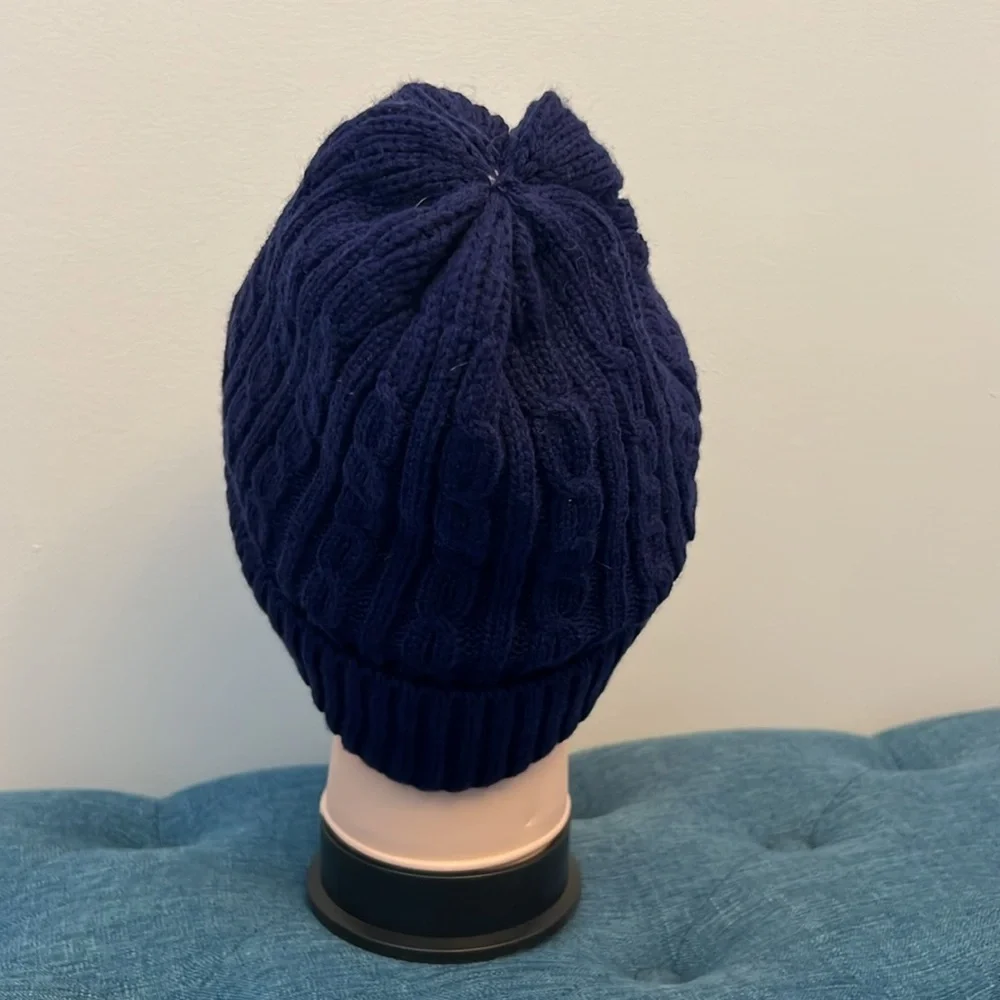 Dark Blue Cable Knit With Gray Fleece Interior-See Photos